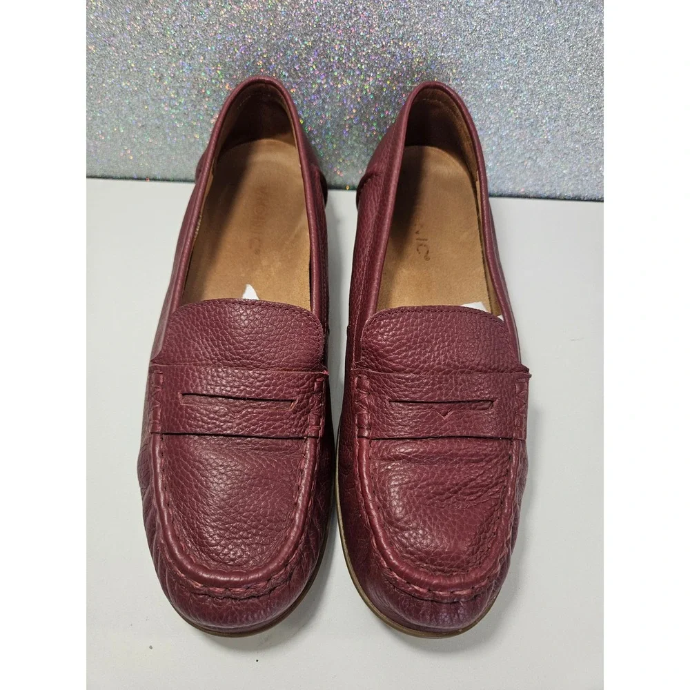 Vionic Marcy Womesn‎ 9 Merlot Mauve Pebbled Leather Penny Loafer Driver Shoes